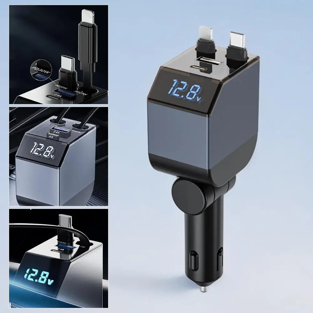 Retractable Car Charger Mobile Phone USB PD Type C Cable Car Cigarette Lighter Adapter Voltage Display With Retractable Cable 
Retractable Car Charger Mobile Phone USB PD Type C Cable Car Cigarette Lighter Adapter Voltage Display With Retractable Cable