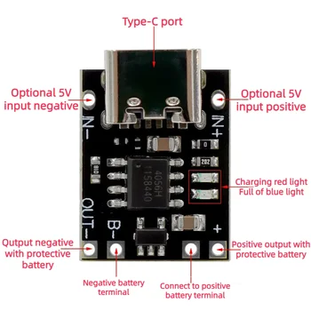 Painel de Carregamento de Bateria de Lítio Ultra Pequena USB Tipo C, Bateria de Lítio Ternária, Módulo Carregador com Placa de Proteção, 3.7V, 4.2V