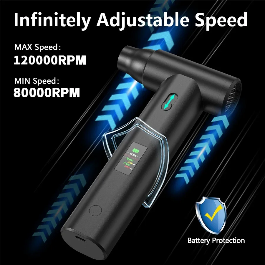 LED Display 110000RPM Brushless Jet Fan Electric Air Duster Mini Turbo Fan Dust Removal Jet Dry Blower Vacuum Cleaner For Car
LED Display 110000RPM Brushless Jet Fan Electric Air Duster Mini Turbo Fan Dust Removal Jet Dry Blower Vacuum Cleaner For Car