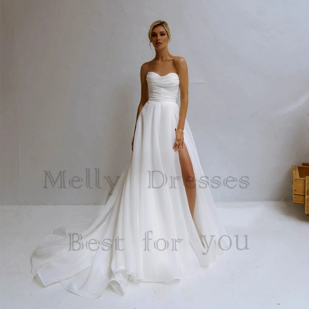Charming Side Slit Wedding Dresses with Pleat 2025 Summer Organza Bridal Gowns for Women New Court Train Vestido De Novia 2026 
Charming Side Slit Wedding Dresses with Pleat 2025 Summer Organza Bridal Gowns for Women New Court Train Vestido De Novia 2026