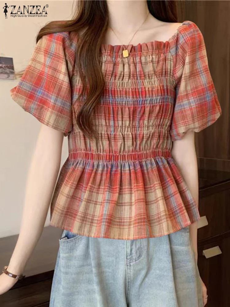 2025 ZANZEA Women Summer Plaid Blouse Short Puff Sleeve Bohemian Tops Waisted Tunic Casual Loose Square Collar Fashion Shirts
2025 ZANZEA Women Summer Plaid Blouse Short Puff Sleeve Bohemian Tops Waisted Tunic Casual Loose Square Collar Fashion Shirts