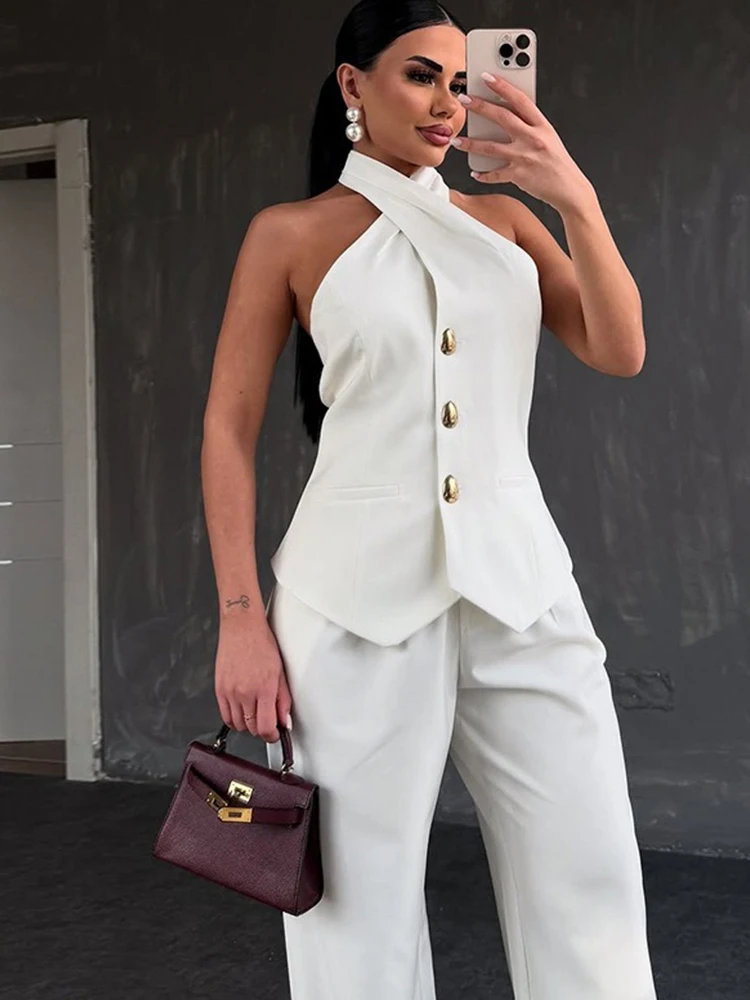Summer Outfits for Women Halter Neck Waistcoat and High Waist Suit Pants Two Piece Set Office Wear Ladies Casual Suit
Summer Outfits for Women Halter Neck Waistcoat and High Waist Suit Pants Two Piece Set Office Wear Ladies Casual Suit