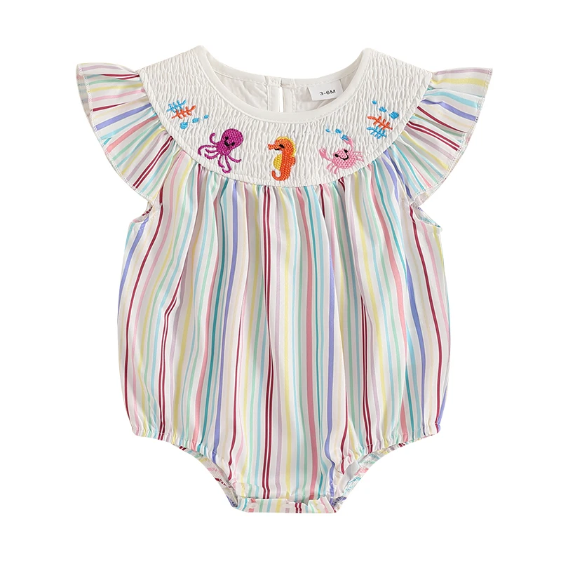 Baby Girls Rompers Crab Octopus Embroidery Stripe Round Neck Fly Sleeve Infant Bodysuits Jumpsuits
Baby Girls Rompers Crab Octopus Embroidery Stripe Round Neck Fly Sleeve Infant Bodysuits Jumpsuits