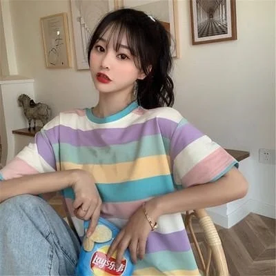 Ele Свободная женская футболка с высокой талией для похудения Pure Desire Spicy Girl Faionable Daisy Rainbow Корейская футболка для поездок на работу
Ele Свободная женская футболка с высокой талией для похудения Pure Desire Spicy Girl Faionable Daisy Rainbow Корейская футболка для поездок на работу