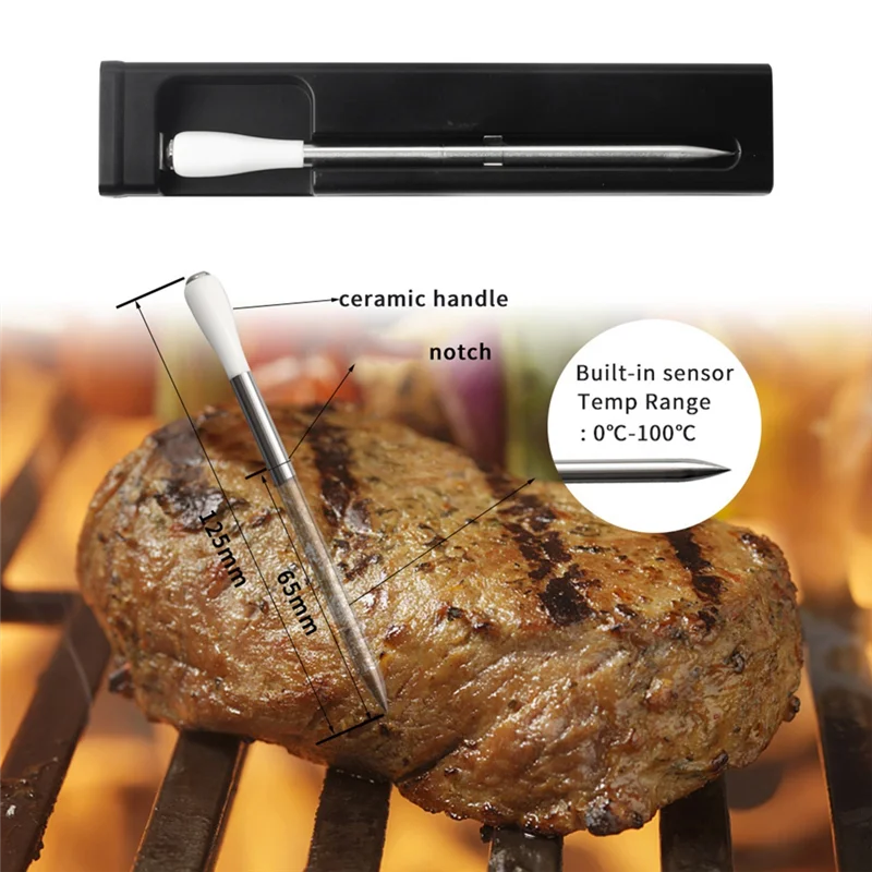 Smart Meat Thermometer With Bluetooth Wireless Range 30M For The Oven, Grill, Kitchen, BBQ, Smoker, Rotisserie
Smart Meat Thermometer With Bluetooth Wireless Range 30M For The Oven, Grill, Kitchen, BBQ, Smoker, Rotisserie