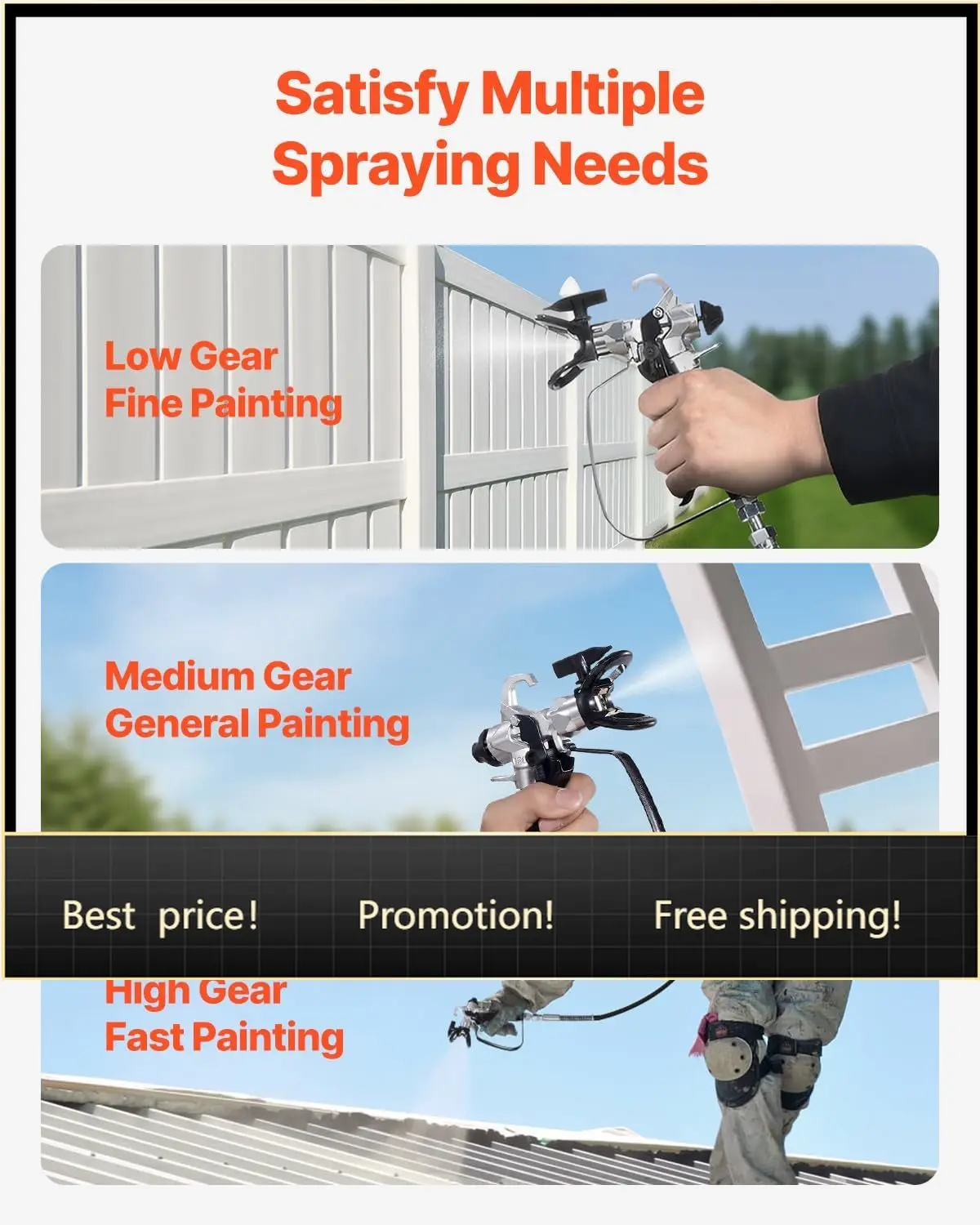 Stand Airless Paint Sprayer with Cart, 950W 3000PSI High Efficiency Electric Airless Sprayer, Fine and Even Painting Effect, Pai
Stand Airless Paint Sprayer with Cart, 950W 3000PSI High Efficiency Electric Airless Sprayer, Fine and Even Painting Effect, Pai