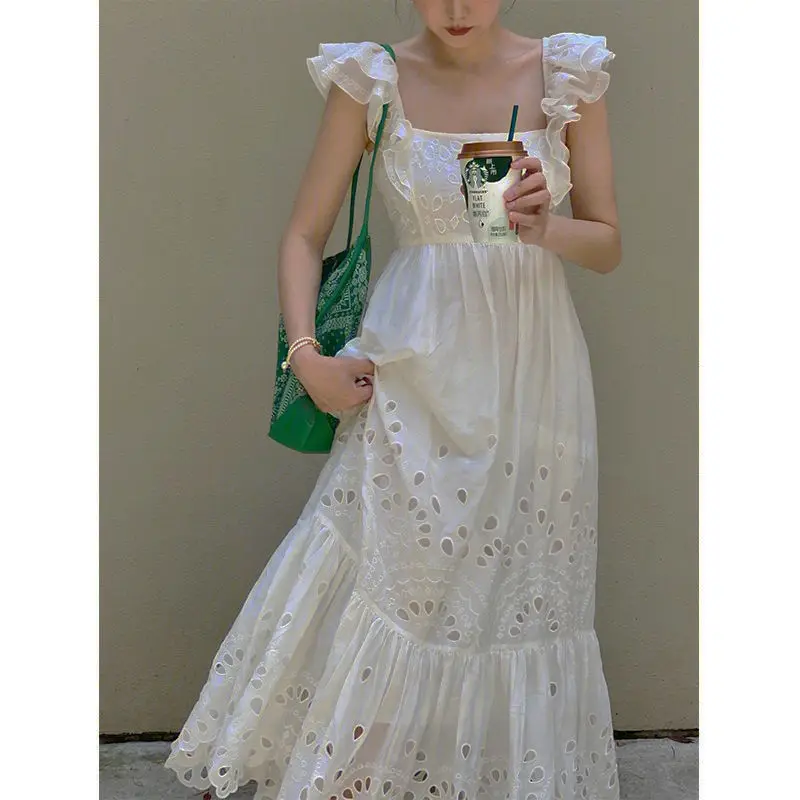 Embroidery White Dress for Women, Small Flying Sleeves, Square Collar, Open Back, Waist and Slim, A-line Long Skirt, Summer
Embroidery White Dress for Women, Small Flying Sleeves, Square Collar, Open Back, Waist and Slim, A-line Long Skirt, Summer