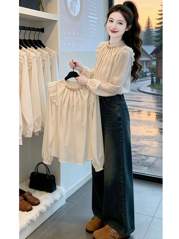 Elegant Simple Design Lantern Sleeve Shirt Women Spring Autumn Loose Slimming round Neck Top Casual Style Polyester Fiber
Elegant Simple Design Lantern Sleeve Shirt Women Spring Autumn Loose Slimming round Neck Top Casual Style Polyester Fiber