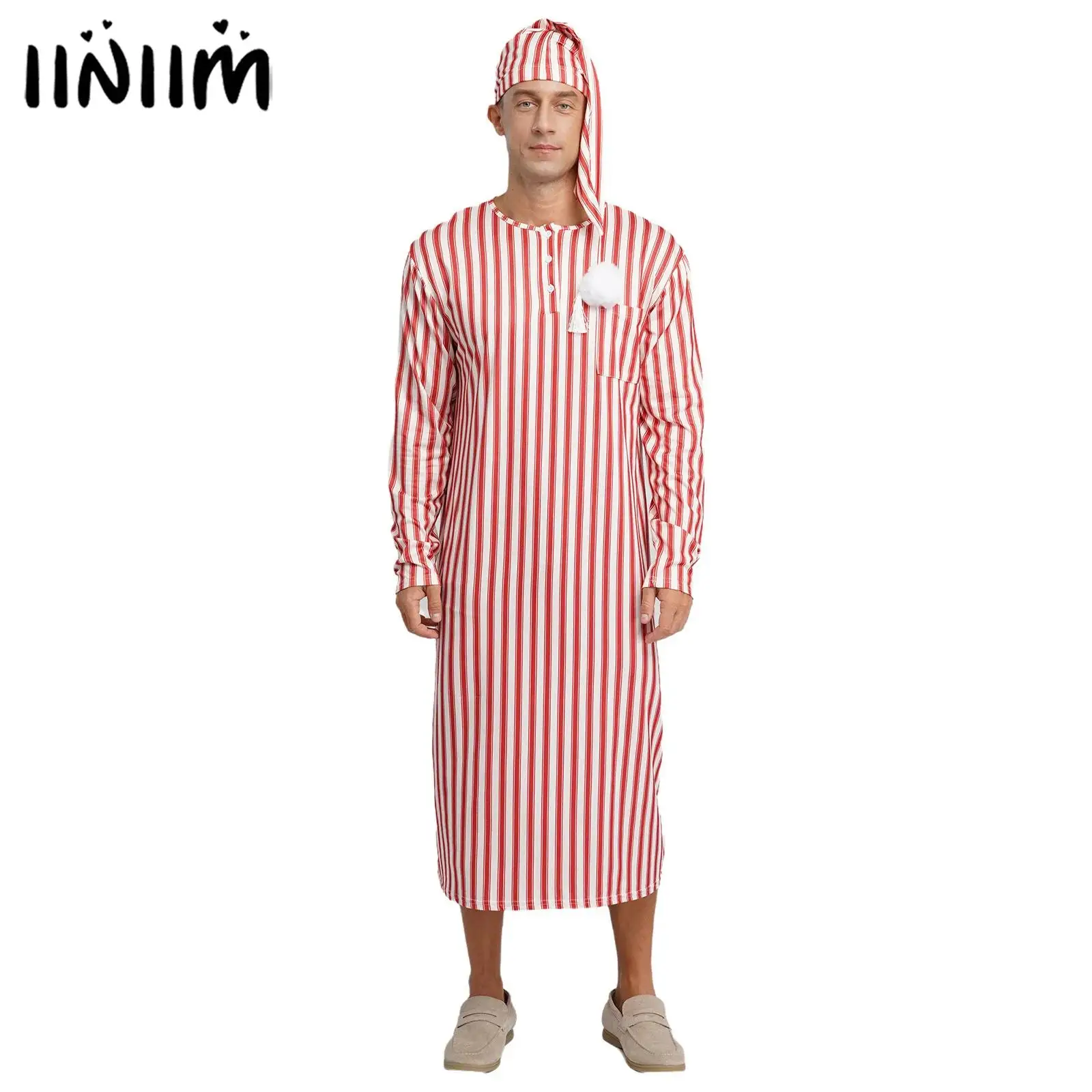 Mens Sissy Nightwear Adjustable Sleep Hat Arabian Muslim Pajamas Striped Sleep Robe with Hat Long Sleeve Long Robe And Pompom
Mens Sissy Nightwear Adjustable Sleep Hat Arabian Muslim Pajamas Striped Sleep Robe with Hat Long Sleeve Long Robe And Pompom