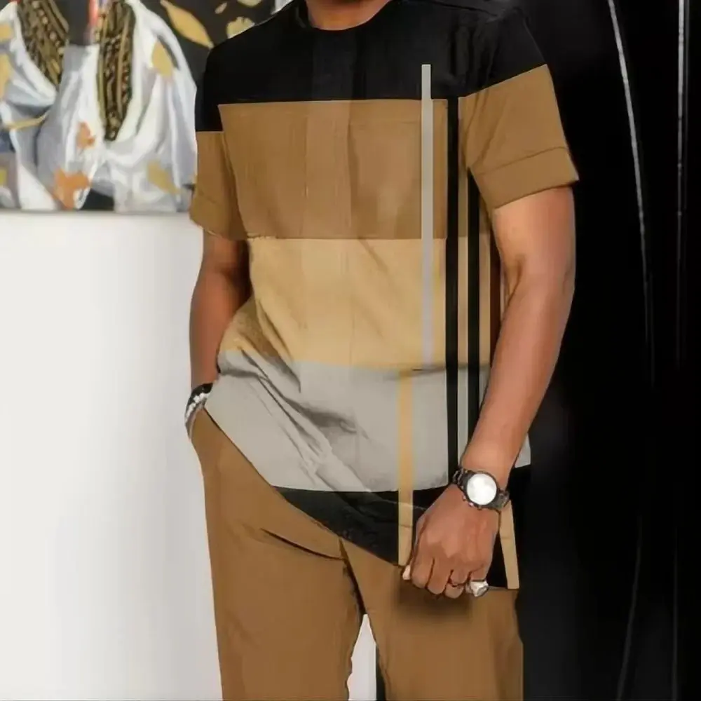 2026 Summer New Men's Short-Sleeved Long Pants Set with 3D Stripes Pattern Print - Street Casual Fashionable and Comfortable
2026 Summer New Men's Short-Sleeved Long Pants Set with 3D Stripes Pattern Print - Street Casual Fashionable and Comfortable