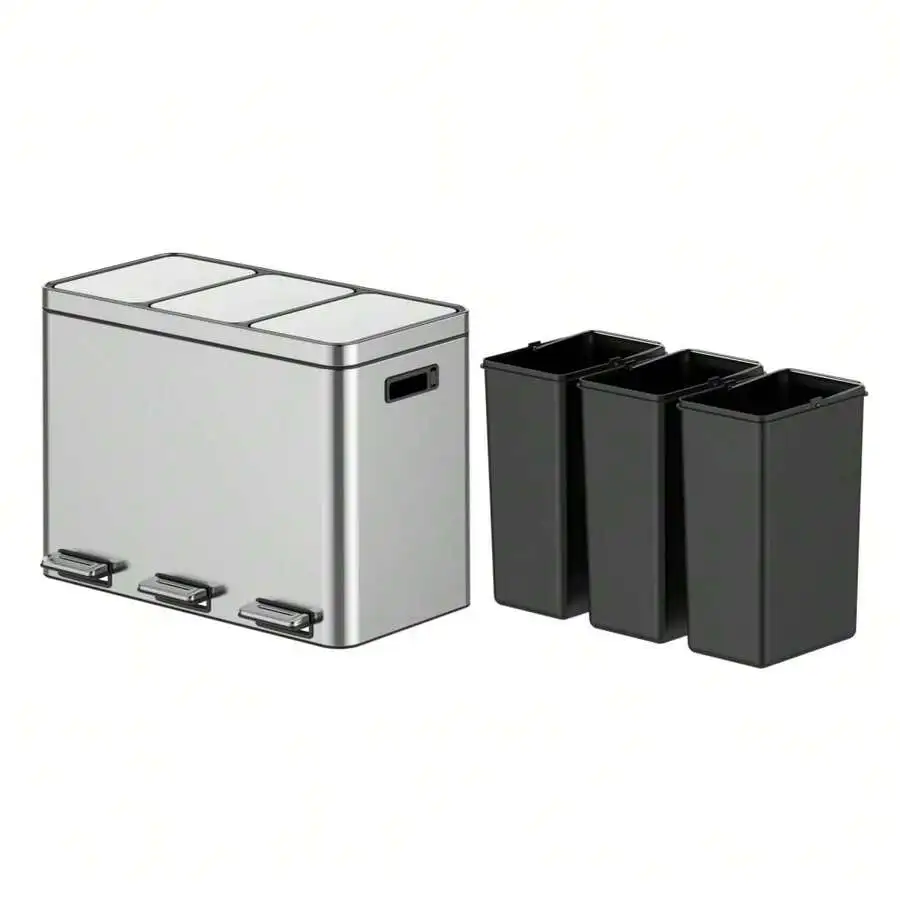 Stainless Steel Triple Compartment Step-On Trash Can With Removable Bins Soft Close Lid
Stainless Steel Triple Compartment Step-On Trash Can With Removable Bins Soft Close Lid