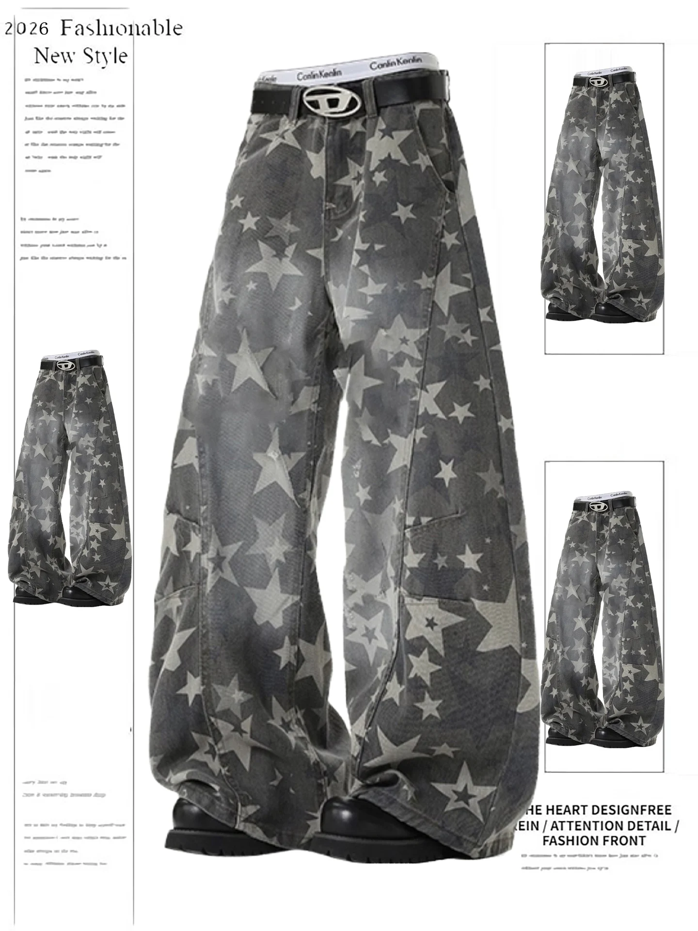 American Style Loose Fit Star Print Denim Jeans Women's High Waist Wide Leg Pants Straight Cut Casual Spring New Design
American Style Loose Fit Star Print Denim Jeans Women's High Waist Wide Leg Pants Straight Cut Casual Spring New Design