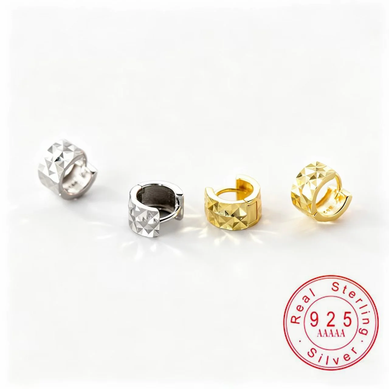 925 Sterling Silver Faceted Huggie Hoop Earrings, Sparkling Rhombus Cut Ear Buckles for Women
925 Sterling Silver Faceted Huggie Hoop Earrings, Sparkling Rhombus Cut Ear Buckles for Women