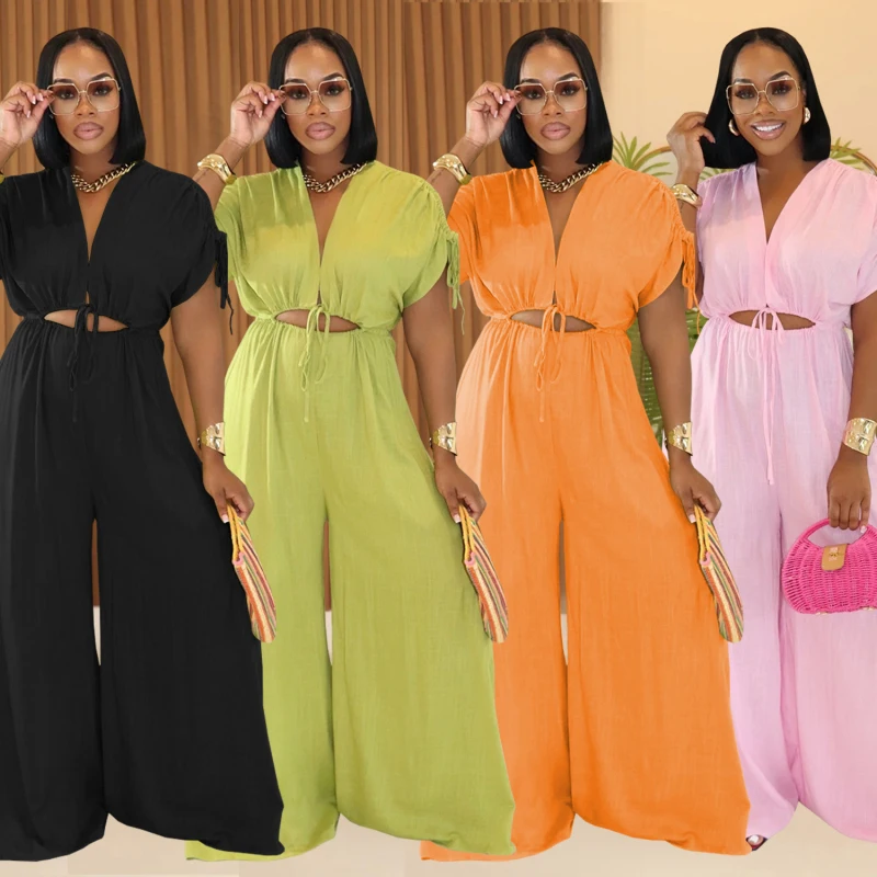 New Design Women Cutout Front Ruched Shoulder Short Sleeve Wide Leg Jumpsuits 2025 Summer Vacation Outfits
New Design Women Cutout Front Ruched Shoulder Short Sleeve Wide Leg Jumpsuits 2025 Summer Vacation Outfits