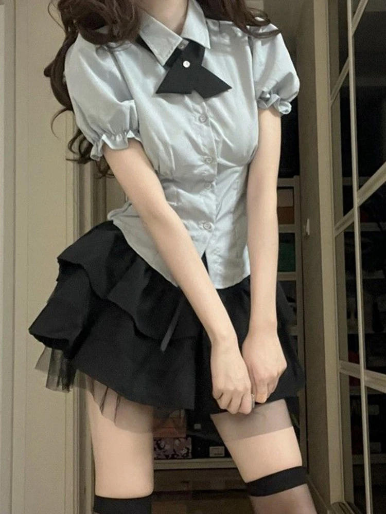 Sweet Japanese Style Short Sleeve Shirt Women's Slim Fit Bubble Sleeve Uniform Student Set UV Protection Thin Polyester ...
Sweet Japanese Style Short Sleeve Shirt Women's Slim Fit Bubble Sleeve Uniform Student Set UV Protection Thin Polyester ...