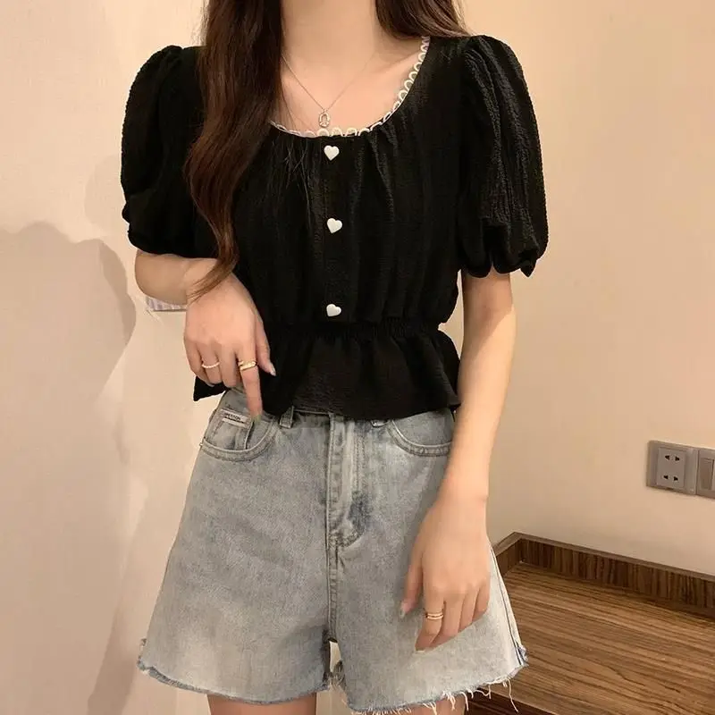 Women Clothing Sweet Pleated Short Sleeve Short Blouse New Summer Solid All-match Youth Fashion Shirt Tops Casual Korean Cute
Women Clothing Sweet Pleated Short Sleeve Short Blouse New Summer Solid All-match Youth Fashion Shirt Tops Casual Korean Cute