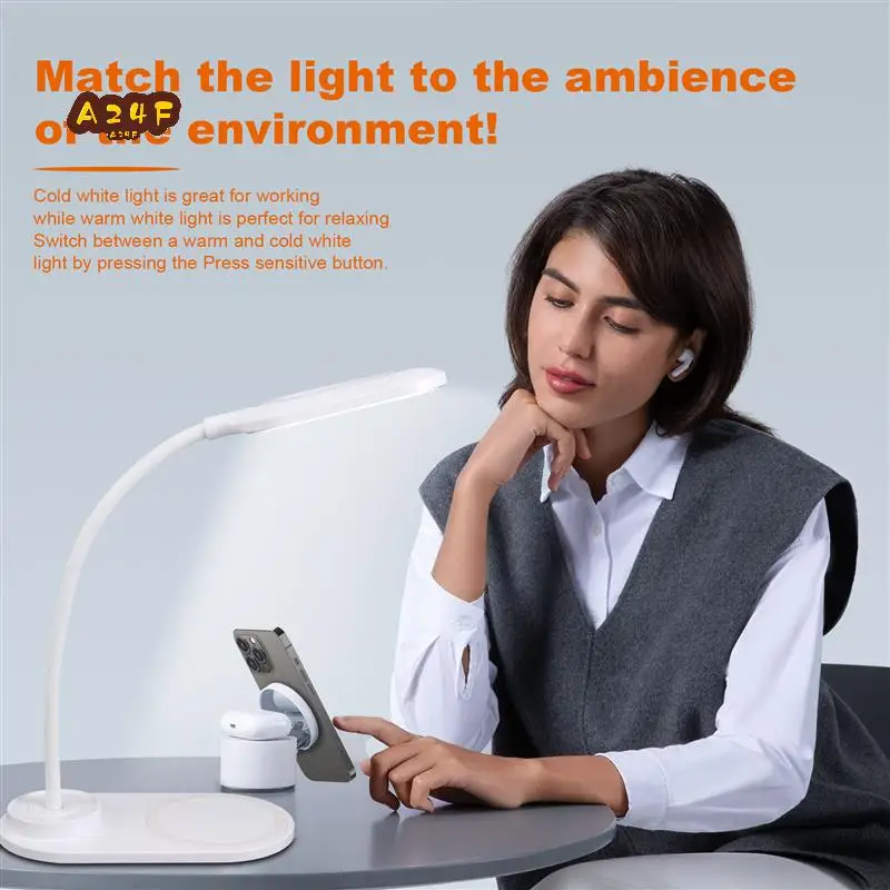 A24F-Dimmable LED Desk Lamp With Wireless Charger, Wireless Charging Desk Light Flexible Rotation Press Control Night Light
A24F-Dimmable LED Desk Lamp With Wireless Charger, Wireless Charging Desk Light Flexible Rotation Press Control Night Light