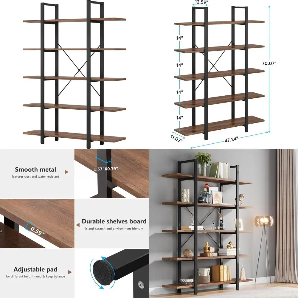5-Tier Vintage Industrial Bookshelf, 72 High x 12 Wide x 47 Long
5-Tier Vintage Industrial Bookshelf, 72 High x 12 Wide x 47 Long