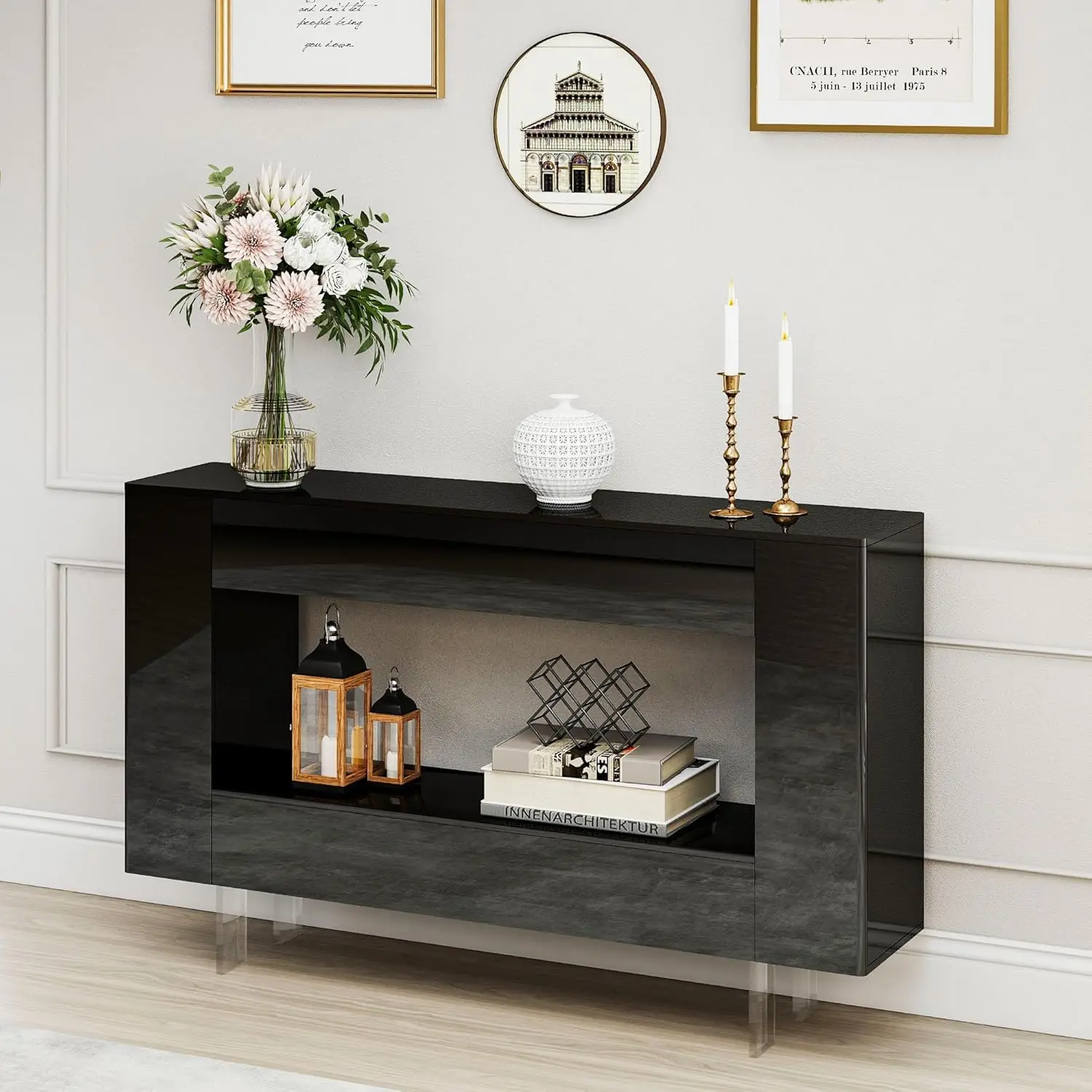 Glossy Entryway Table with Push-Open Doors - High-Gloss Modern Console Table with Open Shelf for Foyer, Living, Customized
Glossy Entryway Table with Push-Open Doors - High-Gloss Modern Console Table with Open Shelf for Foyer, Living, Customized