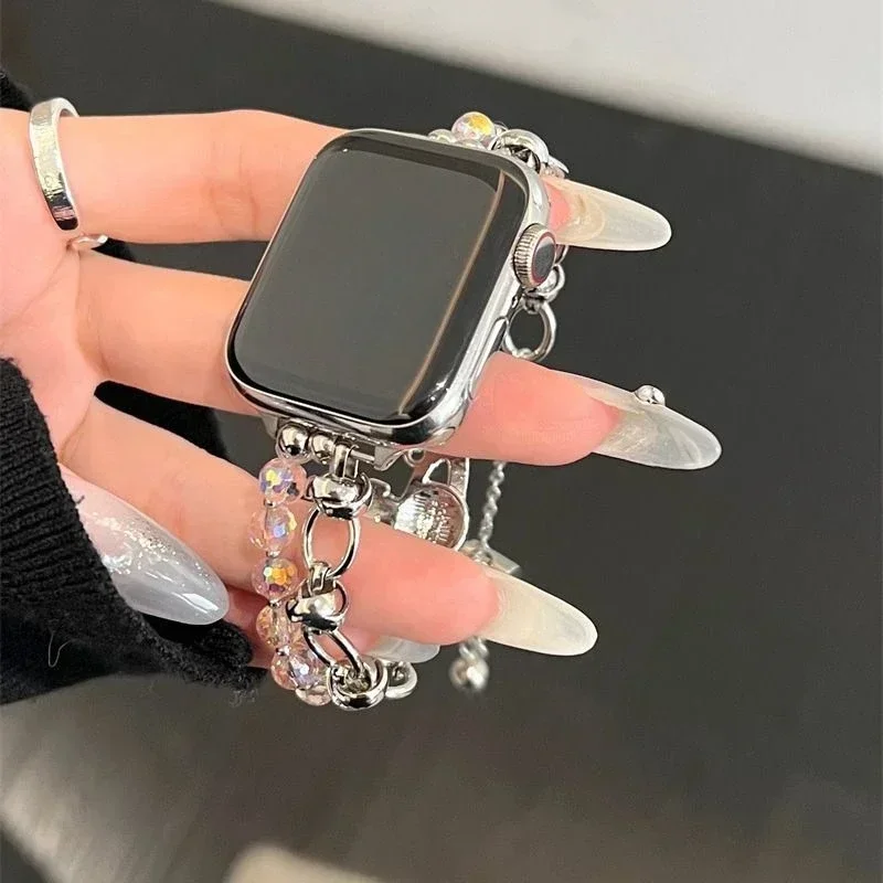 Advanced Silver Crystal Color Pearl Double Chain Compatible iWatch Strap 38mm 40mm 41mm 42mm 44mm 45mm 49mm Handmade Strap
Advanced Silver Crystal Color Pearl Double Chain Compatible iWatch Strap 38mm 40mm 41mm 42mm 44mm 45mm 49mm Handmade Strap