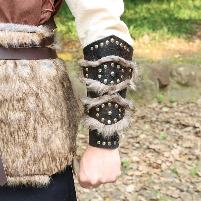 Medieval Viking Warrior Wristband Pu Leather Fur Arm Guard Riveted Bracer for Men Halloween Cosplay Costume Accessory
Medieval Viking Warrior Wristband Pu Leather Fur Arm Guard Riveted Bracer for Men Halloween Cosplay Costume Accessory
