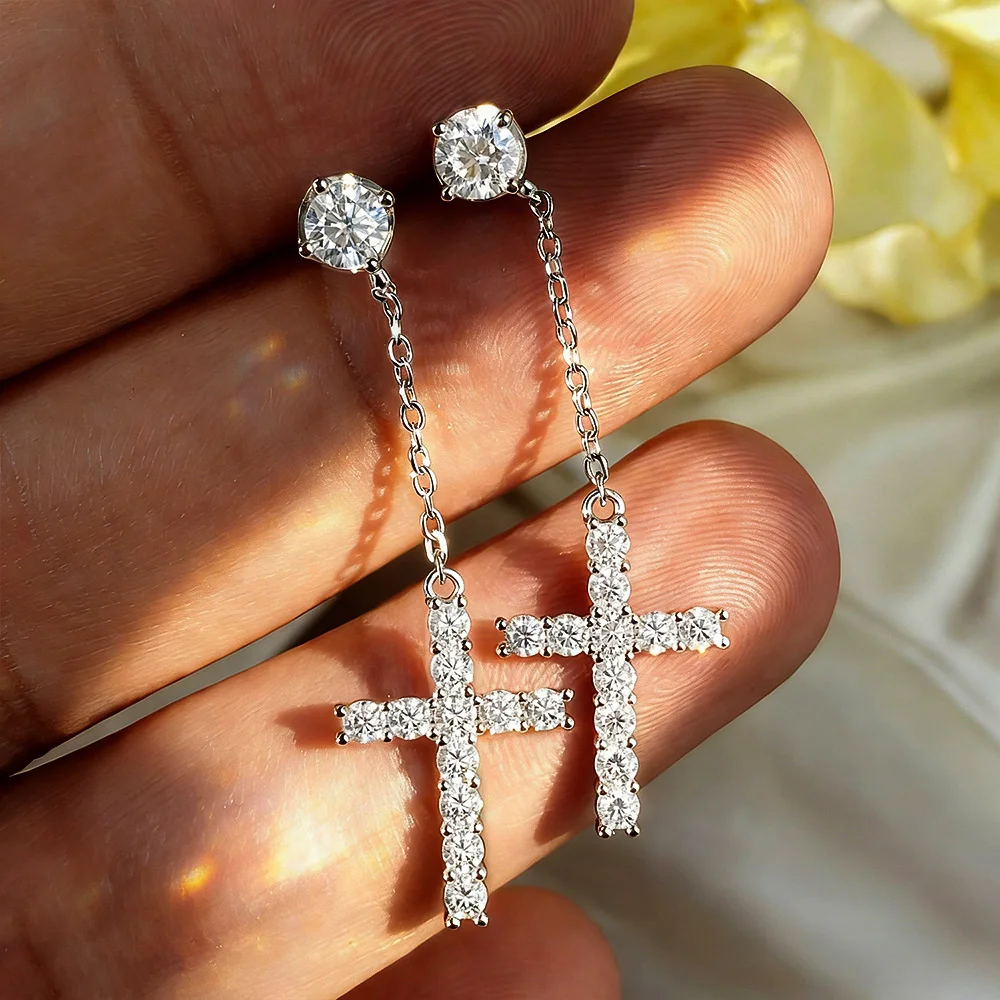 FEOBUR 1.92cttw Full Moissanite Cross Drop Earrings for Women 100% 925 Sterling Silver Lab Diamond stud Earring Hiphop Jewelry
FEOBUR 1.92cttw Full Moissanite Cross Drop Earrings for Women 100% 925 Sterling Silver Lab Diamond stud Earring Hiphop Jewelry