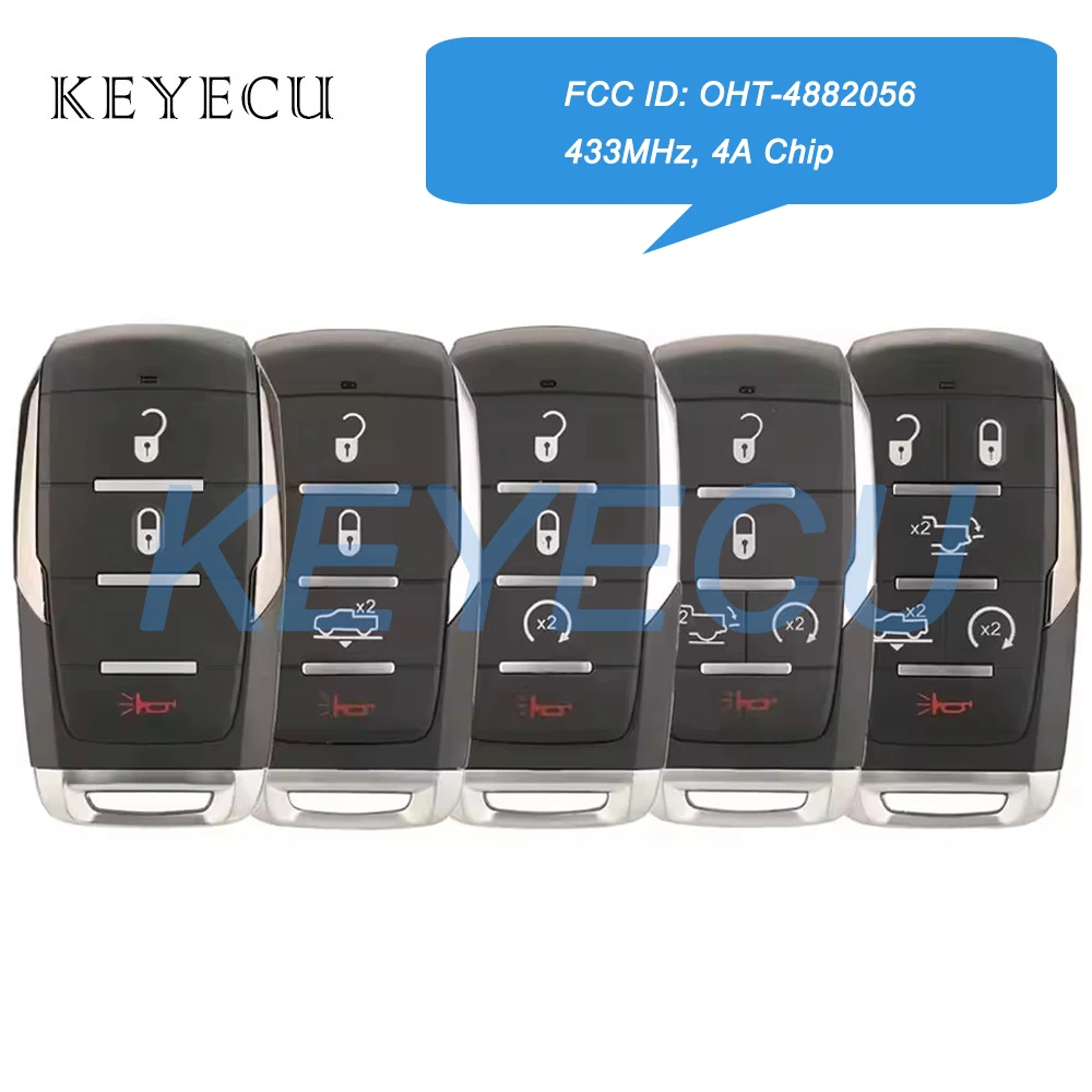 Keyecu OHT-4882056 68291692AD 68291691AD 433MHz 4A Chip Smart Remote Key Fob 3 4 5 6 Buttons for Dodge Ram 1500 Pickup 2019-2024
Keyecu OHT-4882056 68291692AD 68291691AD 433MHz 4A Chip Smart Remote Key Fob 3 4 5 6 Buttons for Dodge Ram 1500 Pickup 2019-2024