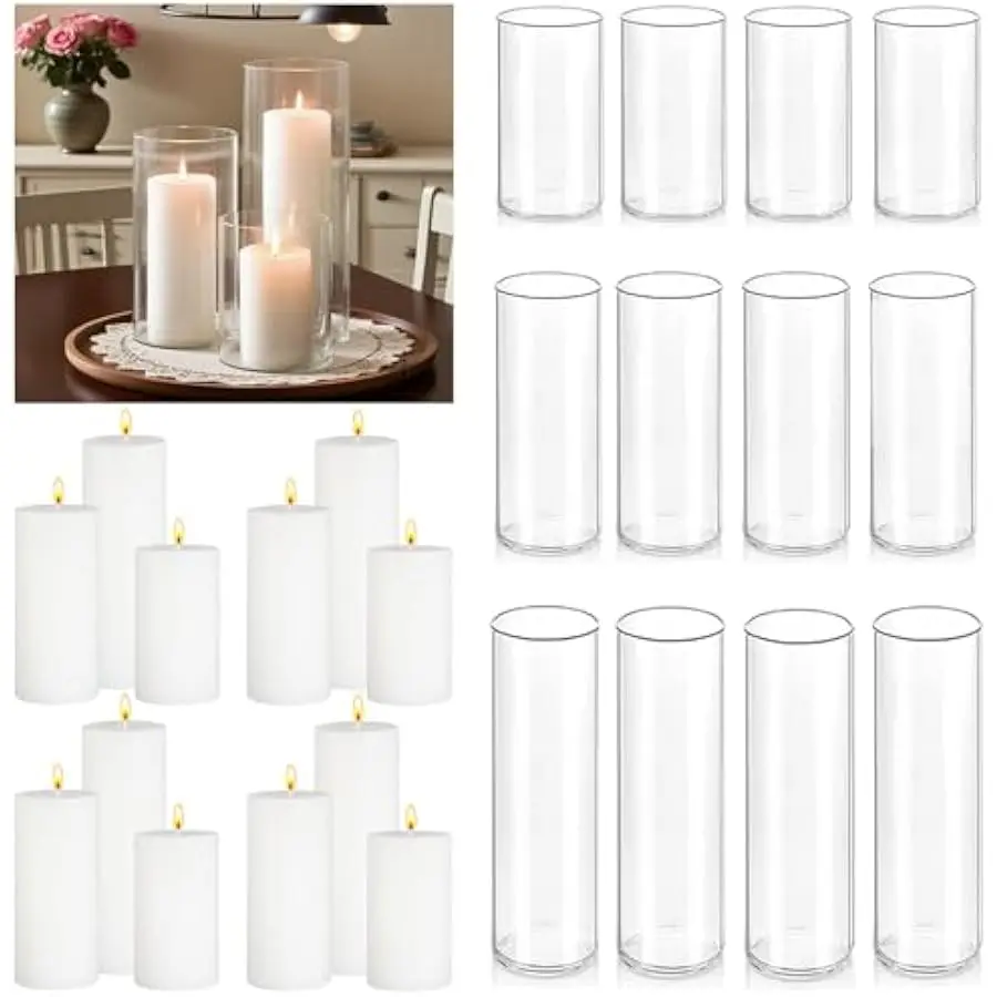 24 Pcs White Pillar Candles with Glass Candle Holder Hurricane Glass Candle Holders Clear Cylinder Vases for Centerpieces Weddin
24 Pcs White Pillar Candles with Glass Candle Holder Hurricane Glass Candle Holders Clear Cylinder Vases for Centerpieces Weddin
