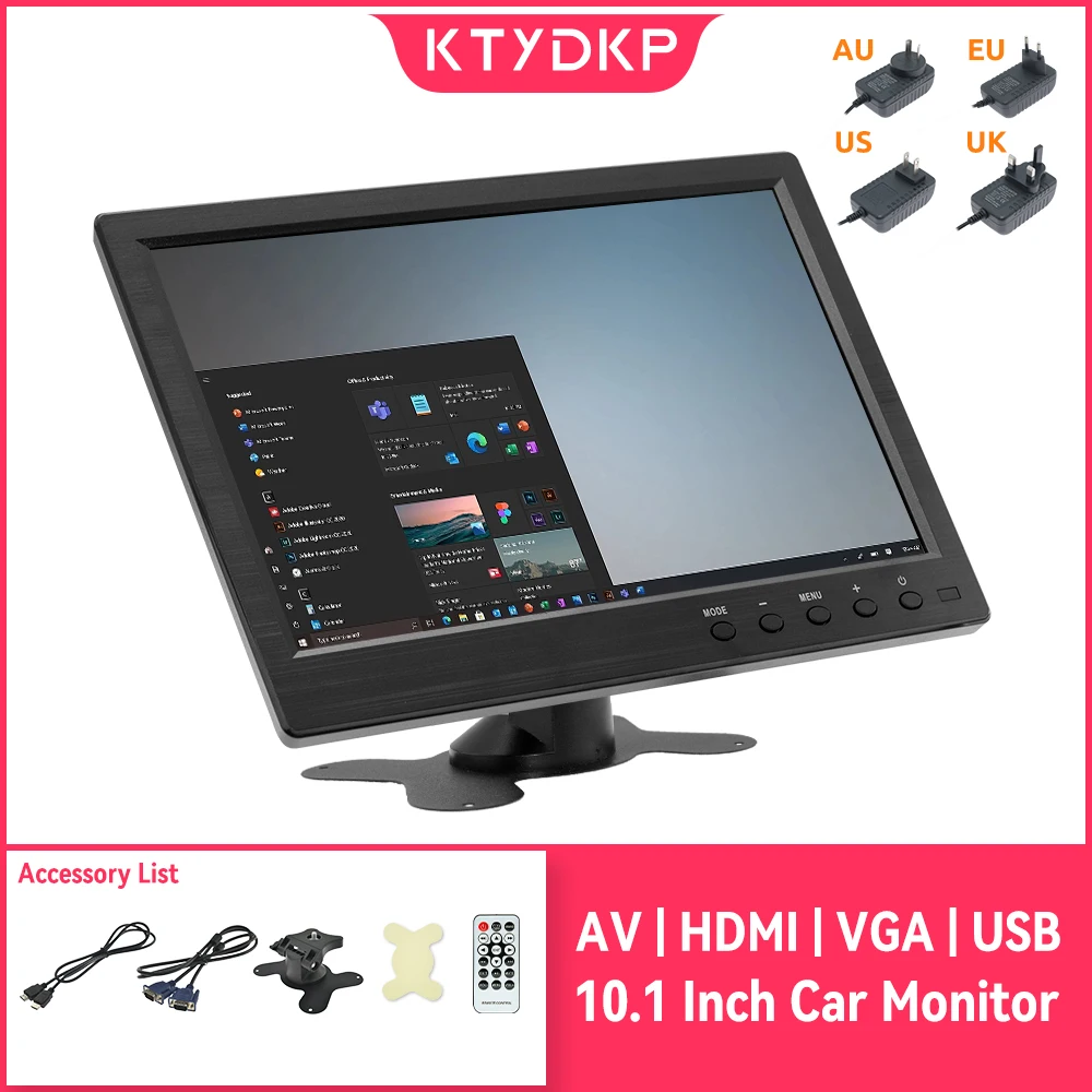 KTYDKP Car Monitor 10.1" LCD Screen 1024x600 Home Monitor Digital Color Reverse Parking monitor with VGA/Video/Audio/USB Port
KTYDKP Car Monitor 10.1" LCD Screen 1024x600 Home Monitor Digital Color Reverse Parking monitor with VGA/Video/Audio/USB Port