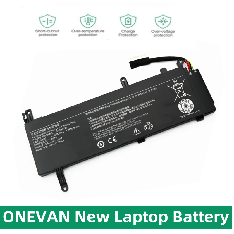 ONEVAN New 7.6V G15B01W laptop battery for Xiaomi Laptop 15.6'' i5 7300HQ GTX1050 GTX1060 1050Ti/1060 171502-A1
ONEVAN New 7.6V G15B01W laptop battery for Xiaomi Laptop 15.6'' i5 7300HQ GTX1050 GTX1060 1050Ti/1060 171502-A1