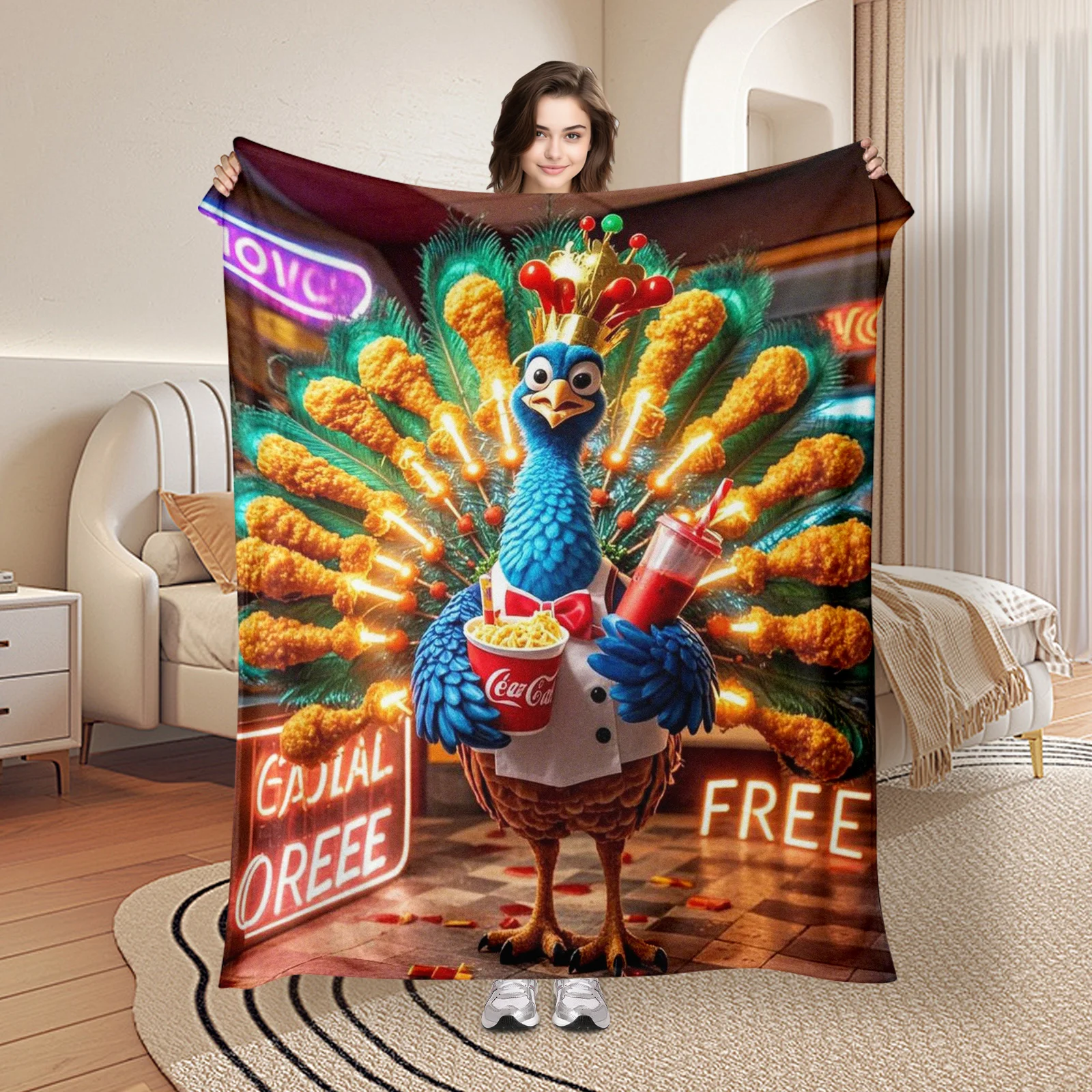 Peacock Chef With Drumstick Creative Personified Design Blanket Featuring Full Display For Unique Decor
Peacock Chef With Drumstick Creative Personified Design Blanket Featuring Full Display For Unique Decor