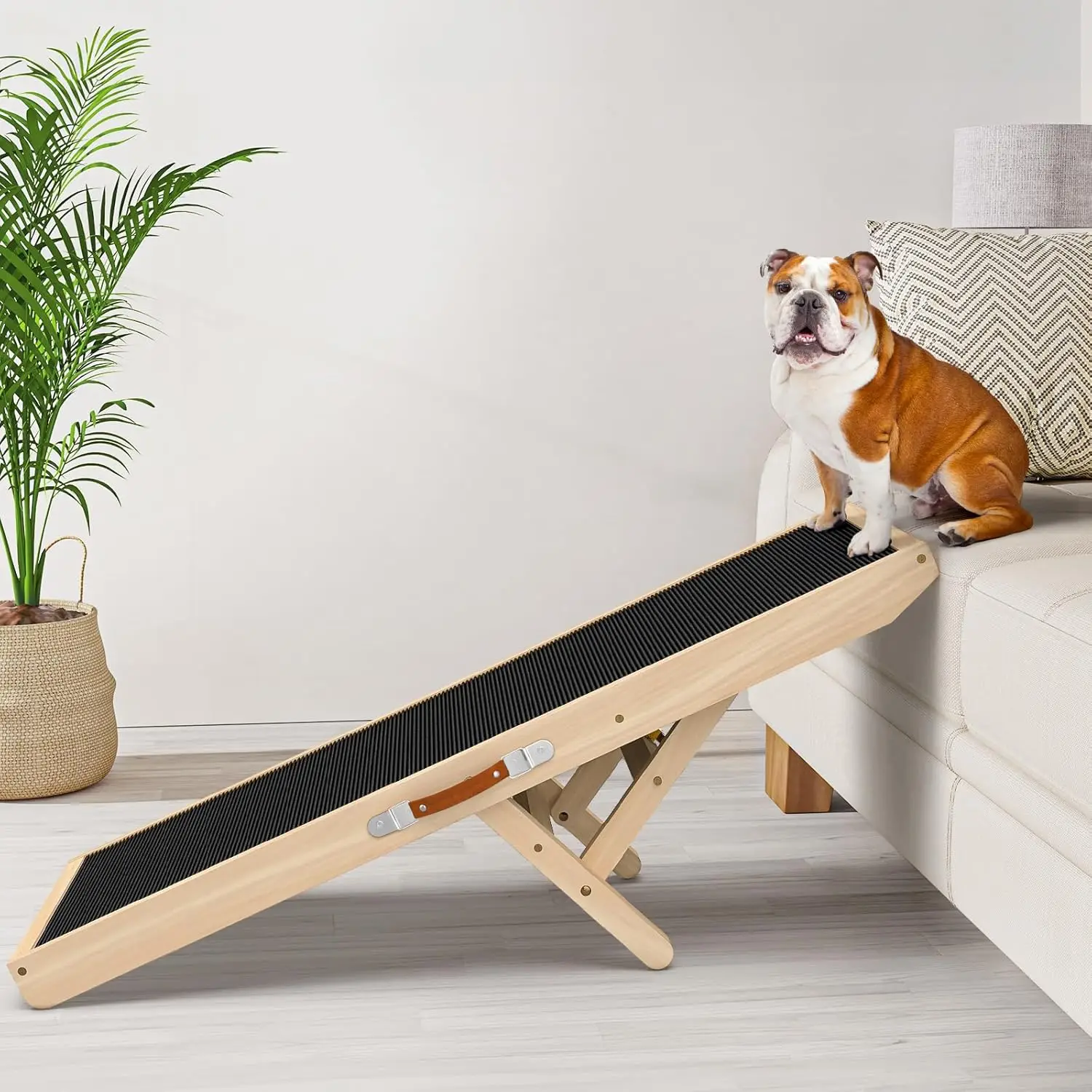 Dog Ramp for Couch with Non-Slip Silicone Mat, 39' Wooden Pet Ramps for Small Dogs, Hold up to 100lb, Adjustable Height from 11.
Dog Ramp for Couch with Non-Slip Silicone Mat, 39' Wooden Pet Ramps for Small Dogs, Hold up to 100lb, Adjustable Height from 11.