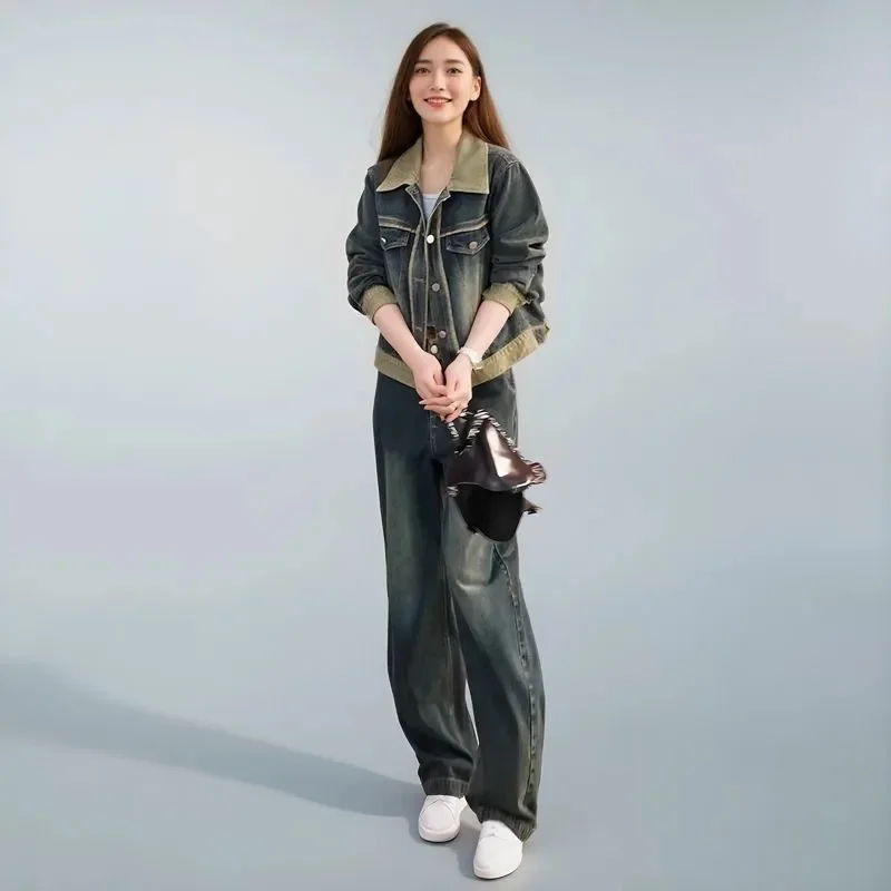 Cowboy Suit Women 2025 Spring and Autumn New item Age Reducing Retro Short Jacket Wide Leg Pants Contrasting Color Two-Piece Set
Cowboy Suit Women 2025 Spring and Autumn New item Age Reducing Retro Short Jacket Wide Leg Pants Contrasting Color Two-Piece Set