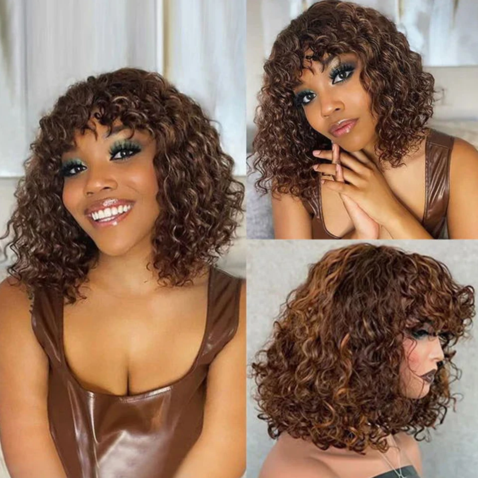Brazilian Jerry Curly Short Bob Human Hair Wigs With Bangs Kinky Curly Wigs For Women Natural Highlight Brown Water Wave Wigs
Brazilian Jerry Curly Short Bob Human Hair Wigs With Bangs Kinky Curly Wigs For Women Natural Highlight Brown Water Wave Wigs