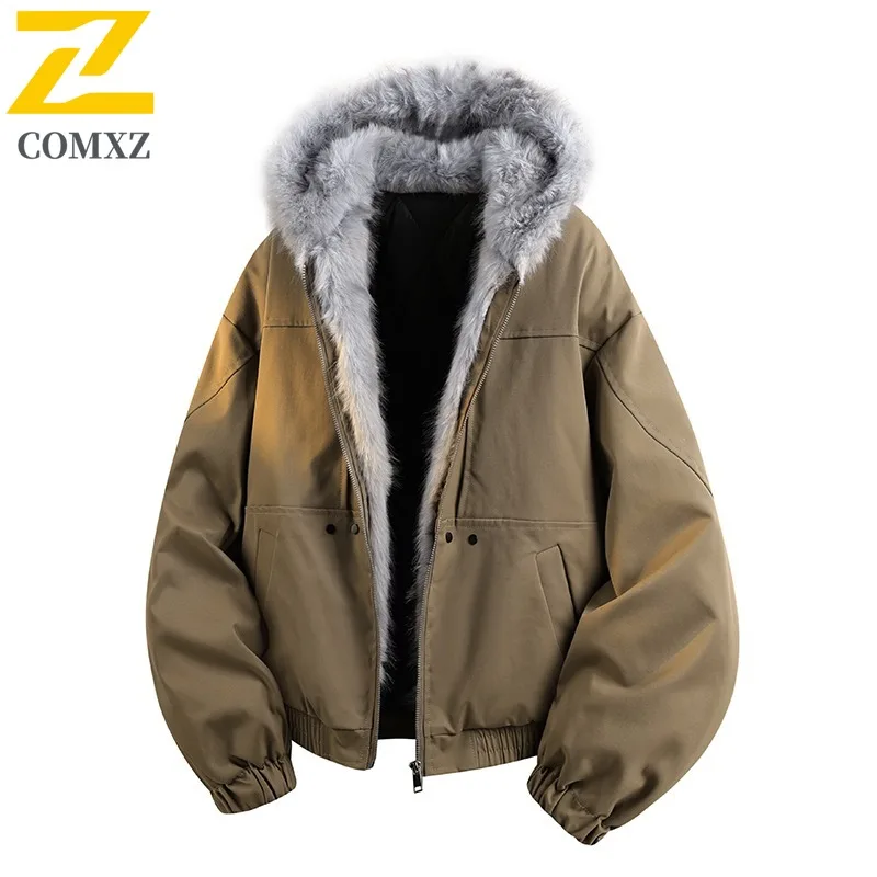 COMXZ 2025 Mens Winter Vintage Hooded Parka Cotton Coat Fleece Lined Faux Fur Collar Loose Fit Unisex Couple Casual Jacket
COMXZ 2025 Mens Winter Vintage Hooded Parka Cotton Coat Fleece Lined Faux Fur Collar Loose Fit Unisex Couple Casual Jacket