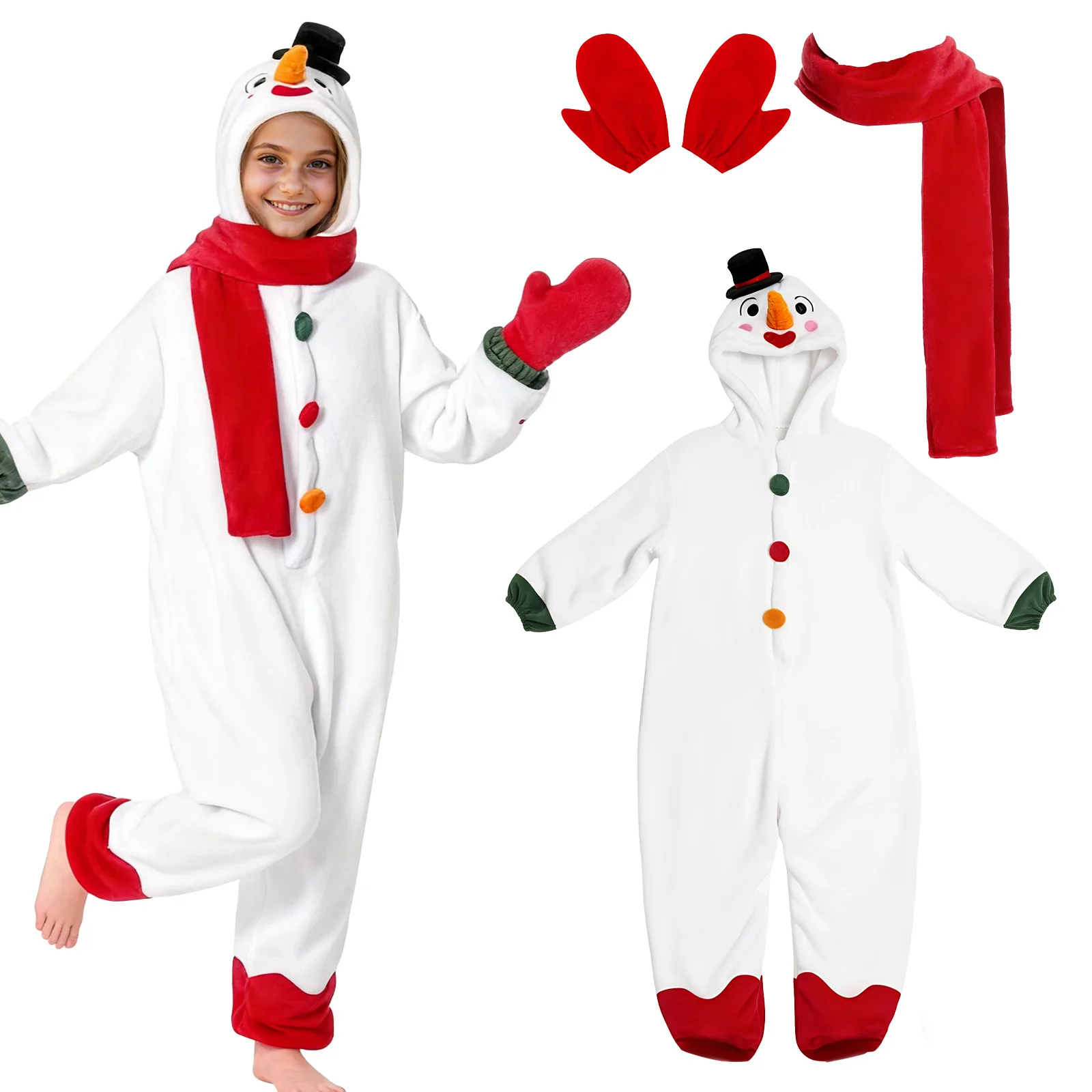 Boys Girls Snowman Onesie Christmas Costume Plush One-Piece Halloween Xmas Cosplay Set with Gloves Scarf Pajamas
Boys Girls Snowman Onesie Christmas Costume Plush One-Piece Halloween Xmas Cosplay Set with Gloves Scarf Pajamas