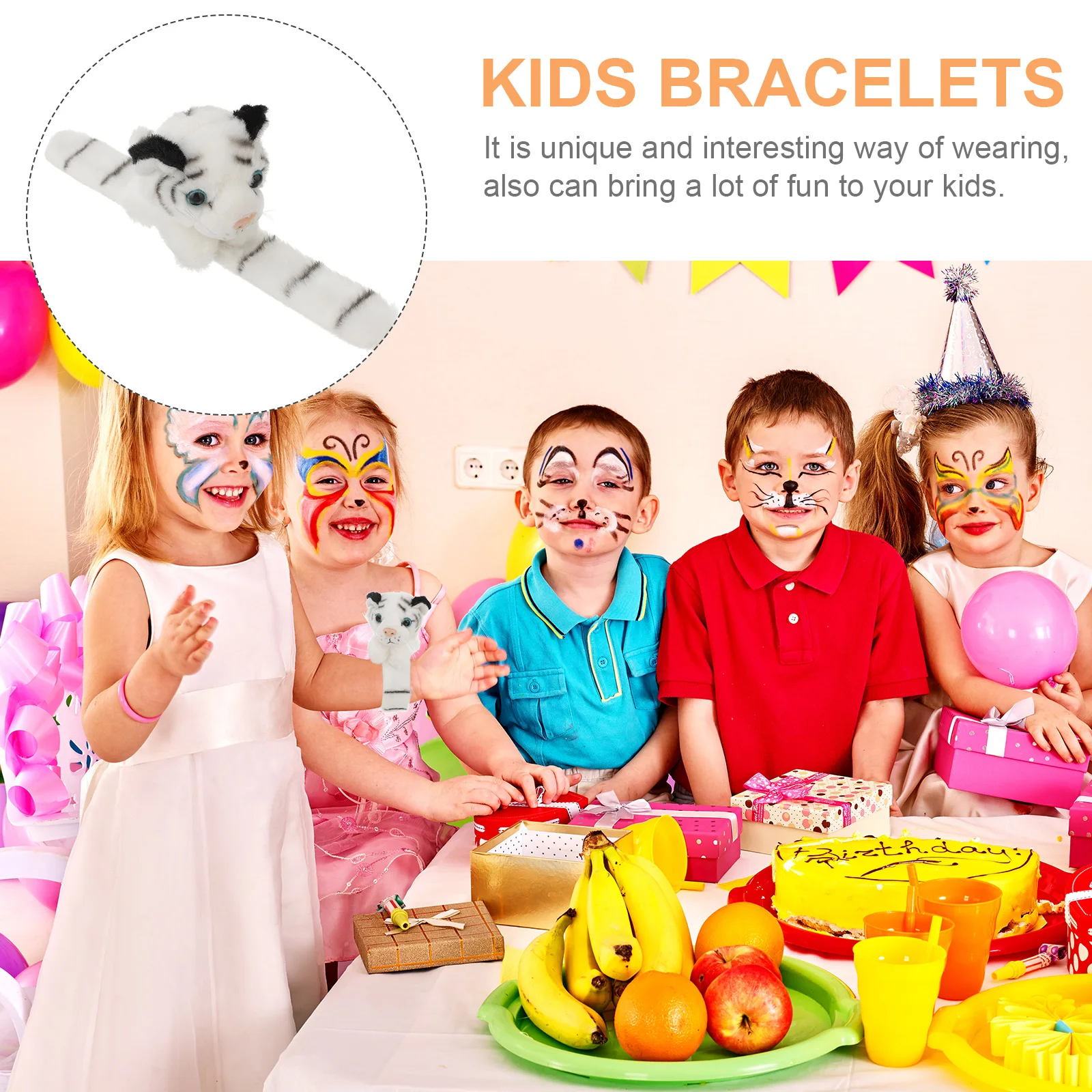 Simulated Tiger Slap Bracelets White Furry Kids Toy Stuffed Animal Party Favor Premium Quality Safe Fun
Simulated Tiger Slap Bracelets White Furry Kids Toy Stuffed Animal Party Favor Premium Quality Safe Fun