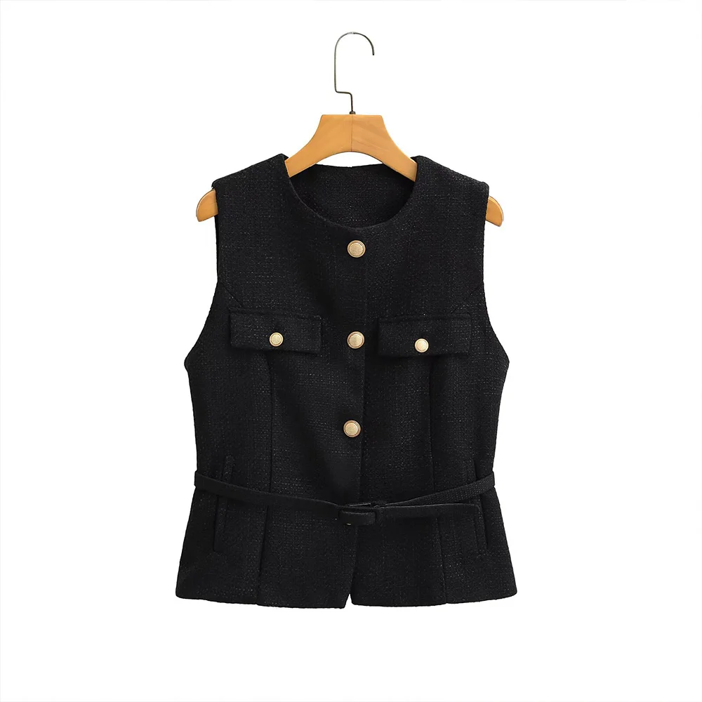2025 new women's casual and elegant design with European and American retro style paired with belt texture vest
2025 new women's casual and elegant design with European and American retro style paired with belt texture vest