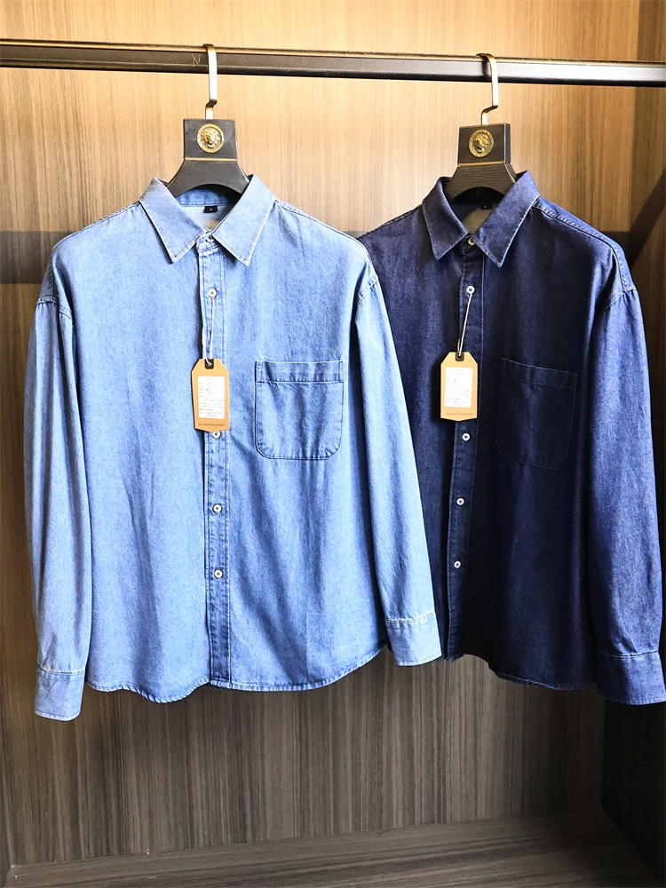 High-End Men's Denim irt Artistic Sle Long Sve Waed Soft Pure Color Faionable Turn-down Collar Autumn Wear
High-End Men's Denim irt Artistic Sle Long Sve Waed Soft Pure Color Faionable Turn-down Collar Autumn Wear