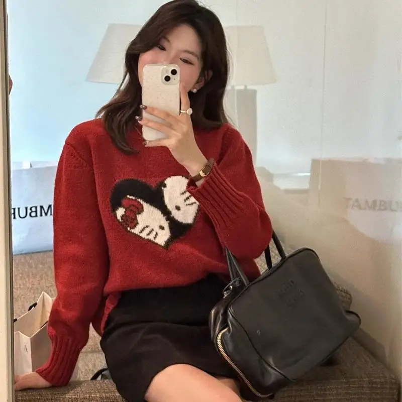 Популярный свитер Kawaii Hello Kitty с круглым вырезом и длинными рукавами Sanrio, милая нижняя рубашка для девочек, свободный повседневный свитер для пар, топы с внутренней стороны
Популярный свитер Kawaii Hello Kitty с круглым вырезом и длинными рукавами Sanrio, милая нижняя рубашка для девочек, свободный повседневный свитер для пар, топы с внутренней стороны