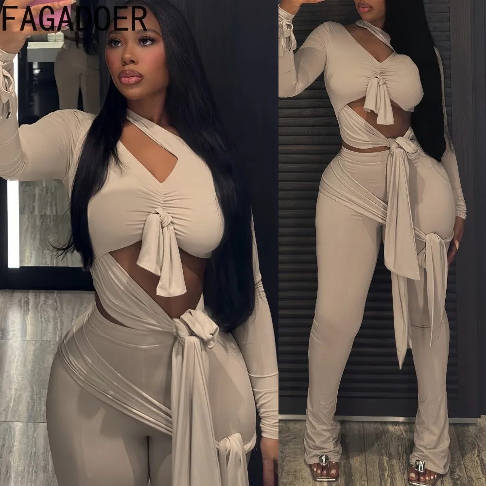 FAGADOER Sexy Bandage Patchwork Woman 2 Piece Set Outfit Solid Color Hollow-out Bodycon Crop Tops + Pants Female Streetwear New
FAGADOER Sexy Bandage Patchwork Woman 2 Piece Set Outfit Solid Color Hollow-out Bodycon Crop Tops + Pants Female Streetwear New