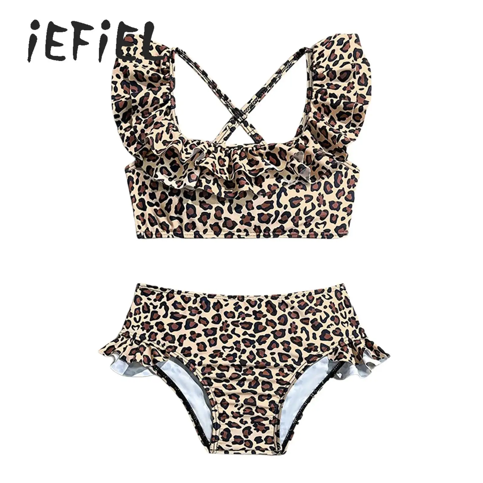 Kids Girls Leopard Bikini Sets 2 Piece Swimsuits Sleeveless Ruffled Neck Short Top with Panty Summer Children Beach Bathing Suit
Kids Girls Leopard Bikini Sets 2 Piece Swimsuits Sleeveless Ruffled Neck Short Top with Panty Summer Children Beach Bathing Suit