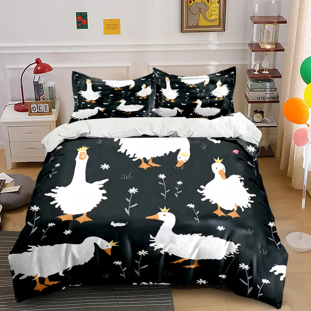 White geese with crowns in flowers Pattern Duvet Cover Set Digital Print Colorful Polyester Bedding with Zipper Closur for gift
White geese with crowns in flowers Pattern Duvet Cover Set Digital Print Colorful Polyester Bedding with Zipper Closur for gift