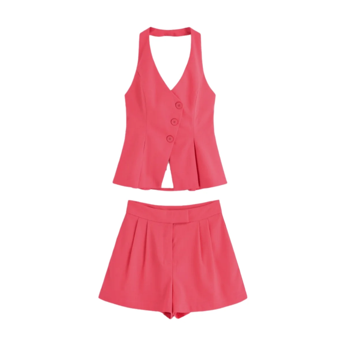 2025 new summer women's casual fashion simple slim-fit halter neck linen double-breasted vest top + mid-waist shorts
2025 new summer women's casual fashion simple slim-fit halter neck linen double-breasted vest top + mid-waist shorts