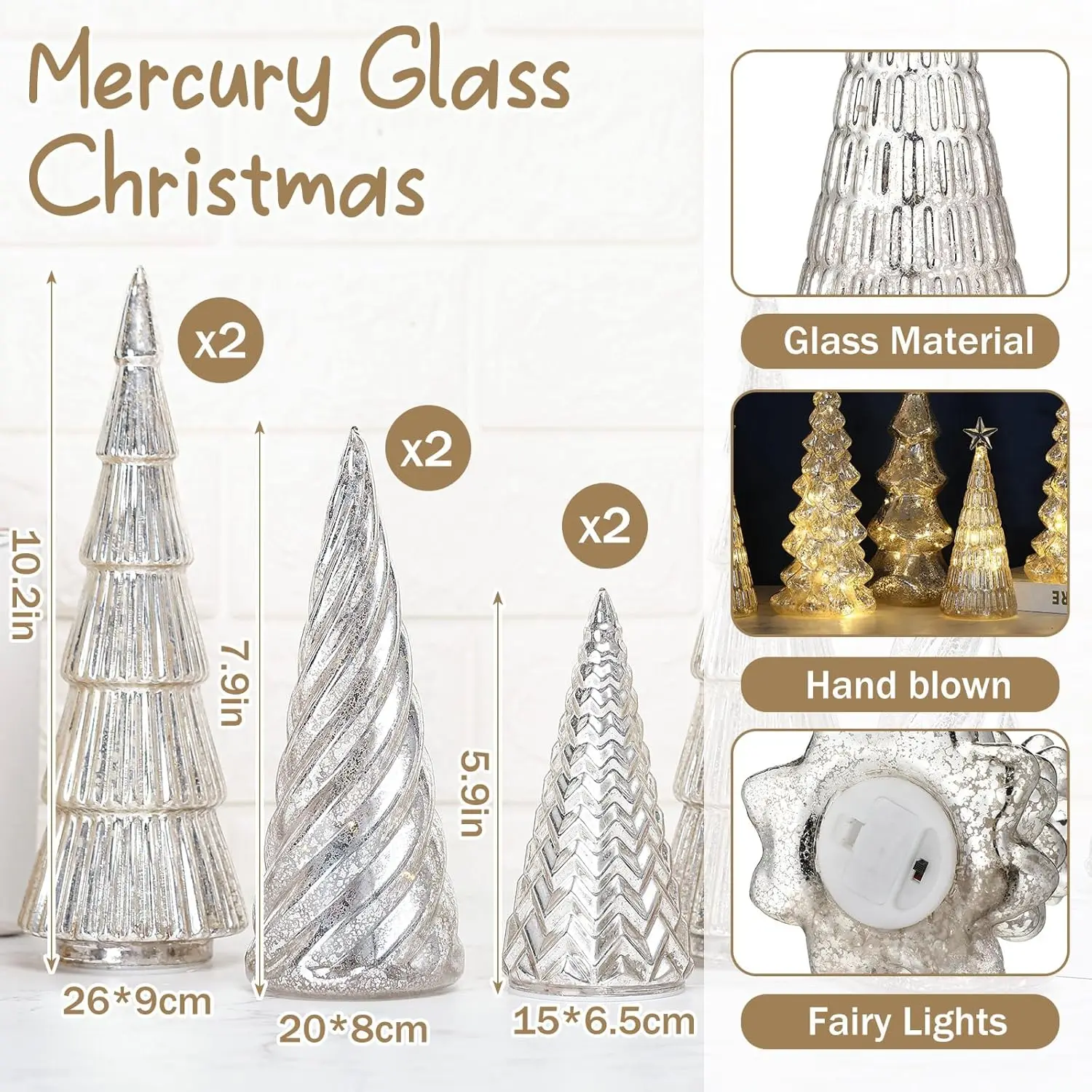 6 Pcs Mercury Glass Christmas Tree Silver Plate Glass Figurines with LED Fairy Lights 11 in Tall Silver Finish Light up·Hot Sale
6 Pcs Mercury Glass Christmas Tree Silver Plate Glass Figurines with LED Fairy Lights 11 in Tall Silver Finish Light up·Hot Sale