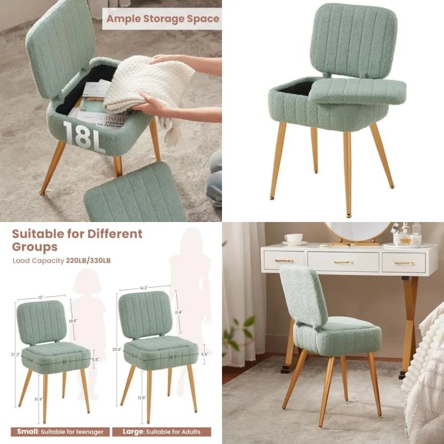 Updated Vanity Chair, Storage Ottoman with Folding Back and Gold-Toned Metal Legs, Ottoman Seat with Teddy Velvet for Dressing
Updated Vanity Chair, Storage Ottoman with Folding Back and Gold-Toned Metal Legs, Ottoman Seat with Teddy Velvet for Dressing