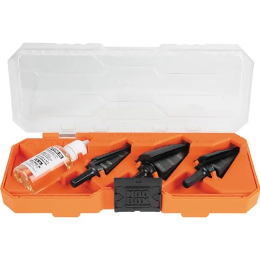 KTSBSPRO Premium Electrician's Step Bit with Cutting Oil, Modular Case, 3/8-Inch Hex Shank, Straight Double Fluted
KTSBSPRO Premium Electrician's Step Bit with Cutting Oil, Modular Case, 3/8-Inch Hex Shank, Straight Double Fluted