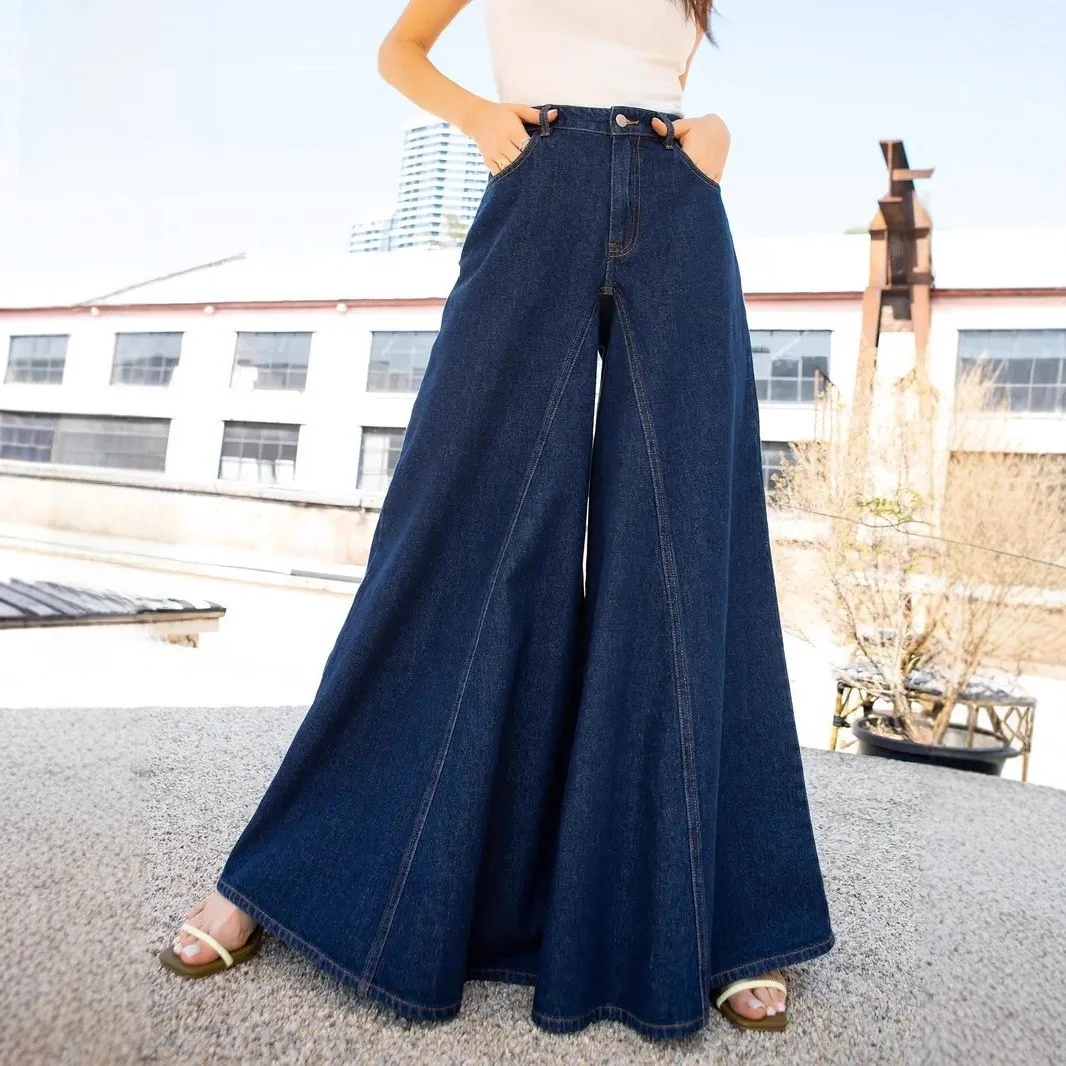 Elegant Simple High Waist Wide Leg Denim Jeans Women's Cotton Stretch Fabric Washed Blue Jeans mid Stretch Pure Color
Elegant Simple High Waist Wide Leg Denim Jeans Women's Cotton Stretch Fabric Washed Blue Jeans mid Stretch Pure Color