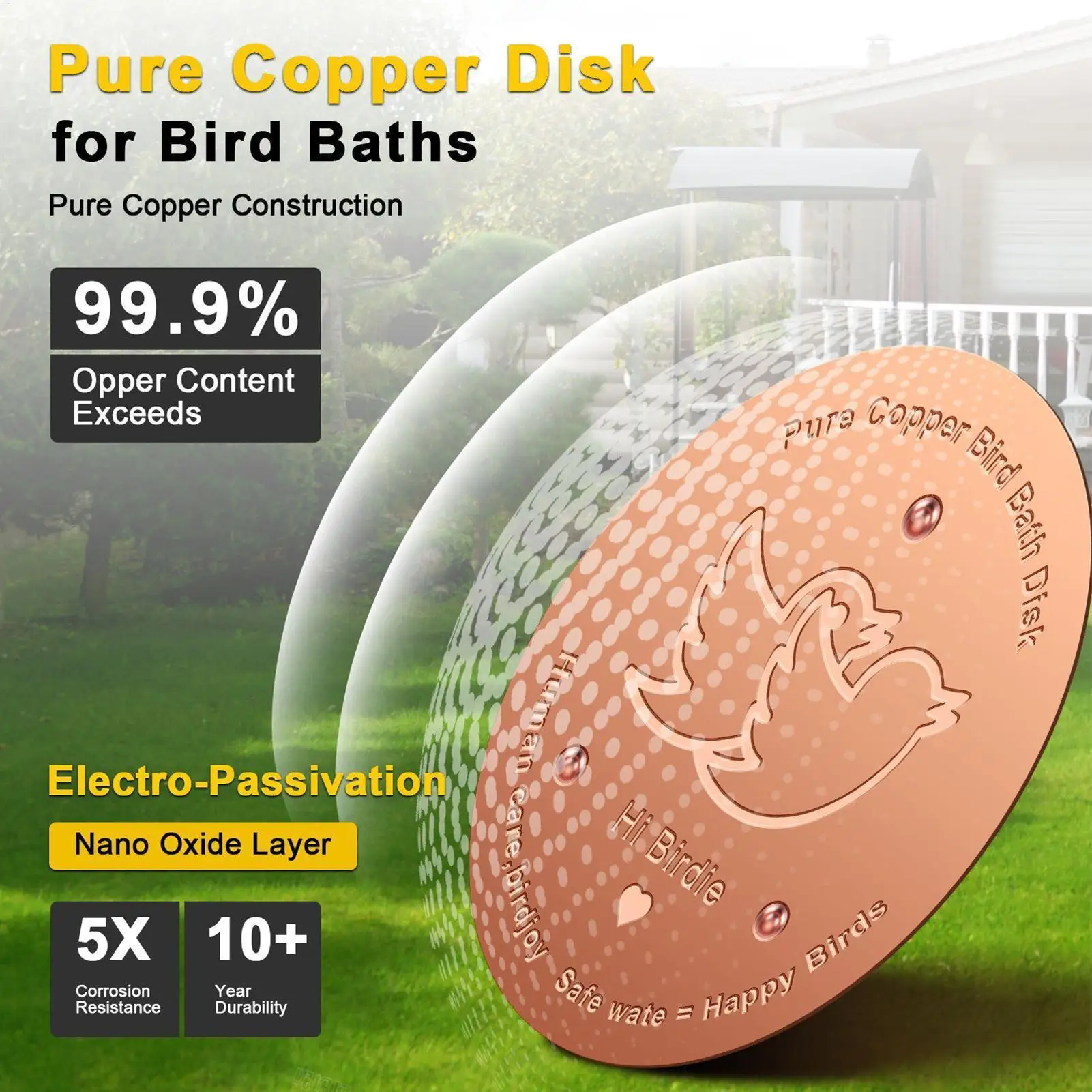 Bird Bath Purification Disk with Triple Point Support Anti-slip Copper Cleaner Plate Birds Feeder Accessories for Bird Bathing 
Bird Bath Purification Disk with Triple Point Support Anti-slip Copper Cleaner Plate Birds Feeder Accessories for Bird Bathing
