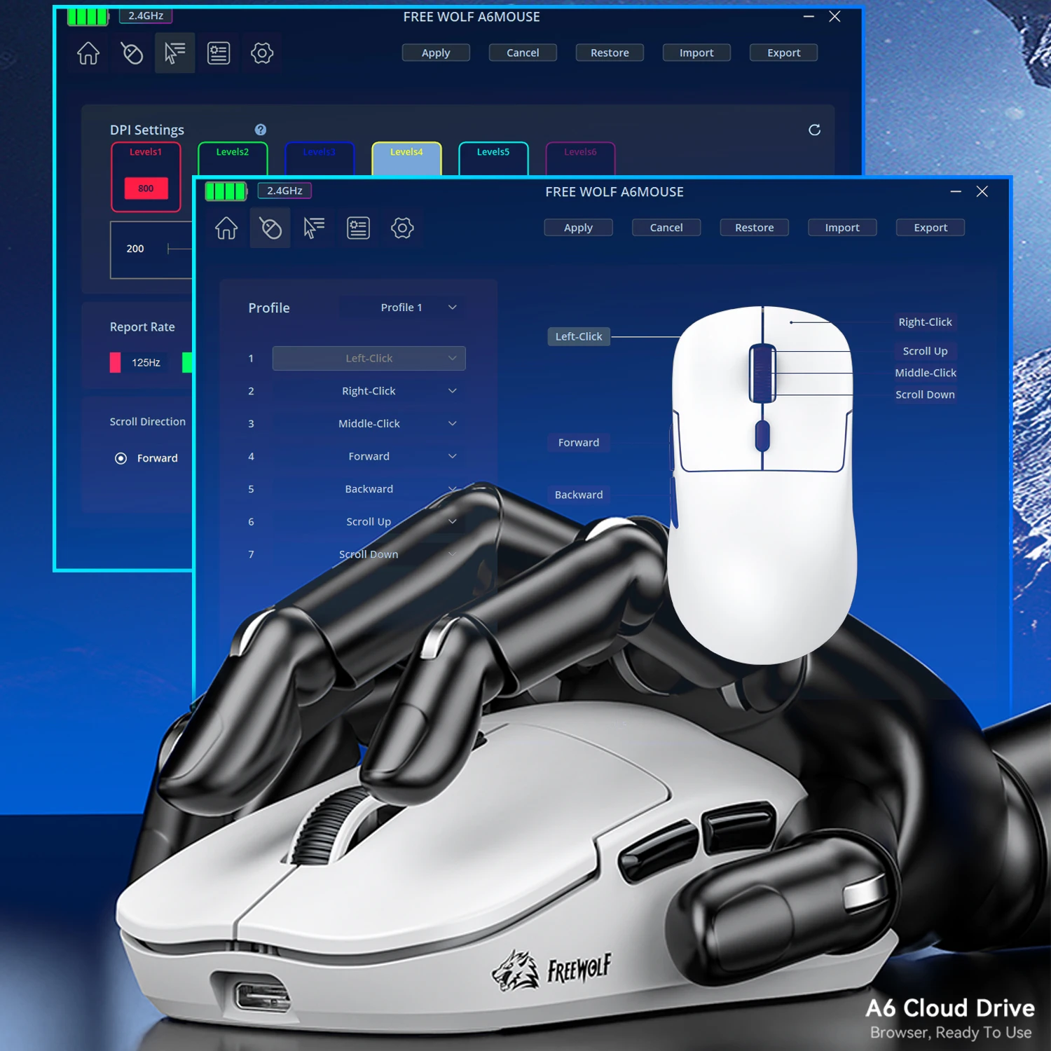 FREEWOLF A6 Pro Gaming Mouse Wireless 1K Hz,PAW3311 Lightweight Professional Mouse,Bluetooth Tri-Mode Connection for Gaming
FREEWOLF A6 Pro Gaming Mouse Wireless 1K Hz,PAW3311 Lightweight Professional Mouse,Bluetooth Tri-Mode Connection for Gaming